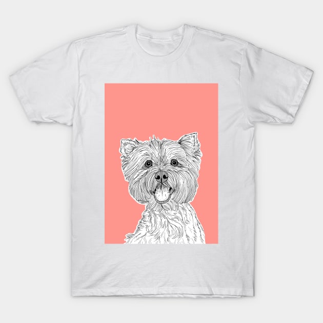 West Highland Terrier Dog Portrait ( coral background ) T-Shirt by AdamRegester